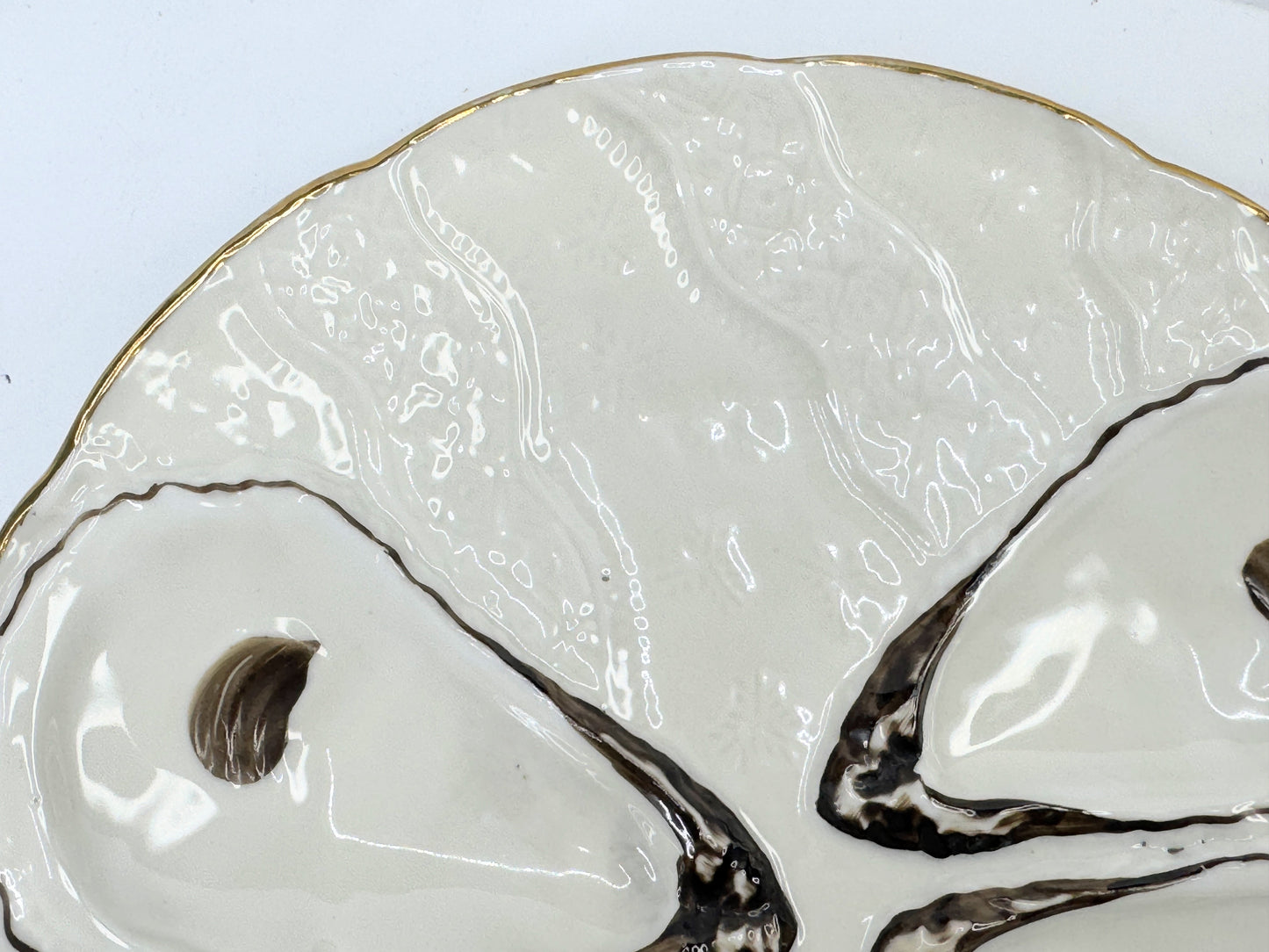 Antique Trompe L’oeil, "Napkin" Six Well Oyster Plate 9.25" Mint A496