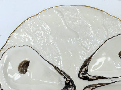 Antique Trompe L’oeil, "Napkin" Six Well Oyster Plate 9.25" Mint A496