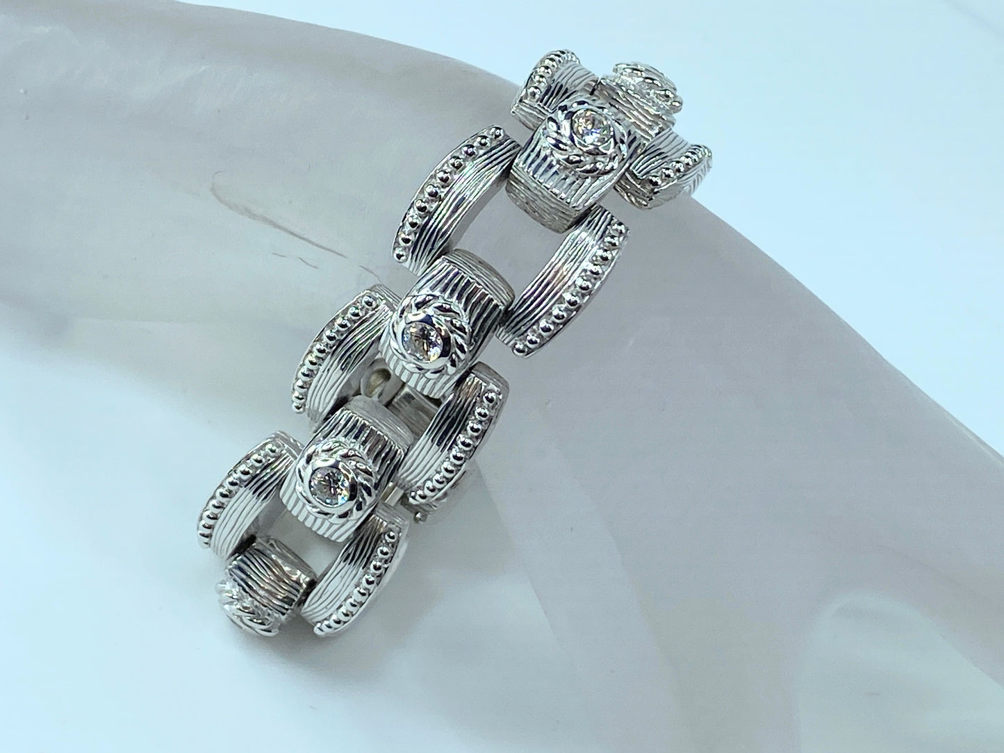 Judith Ripka Sterling Silver and CZ Large track Wide Bracelet