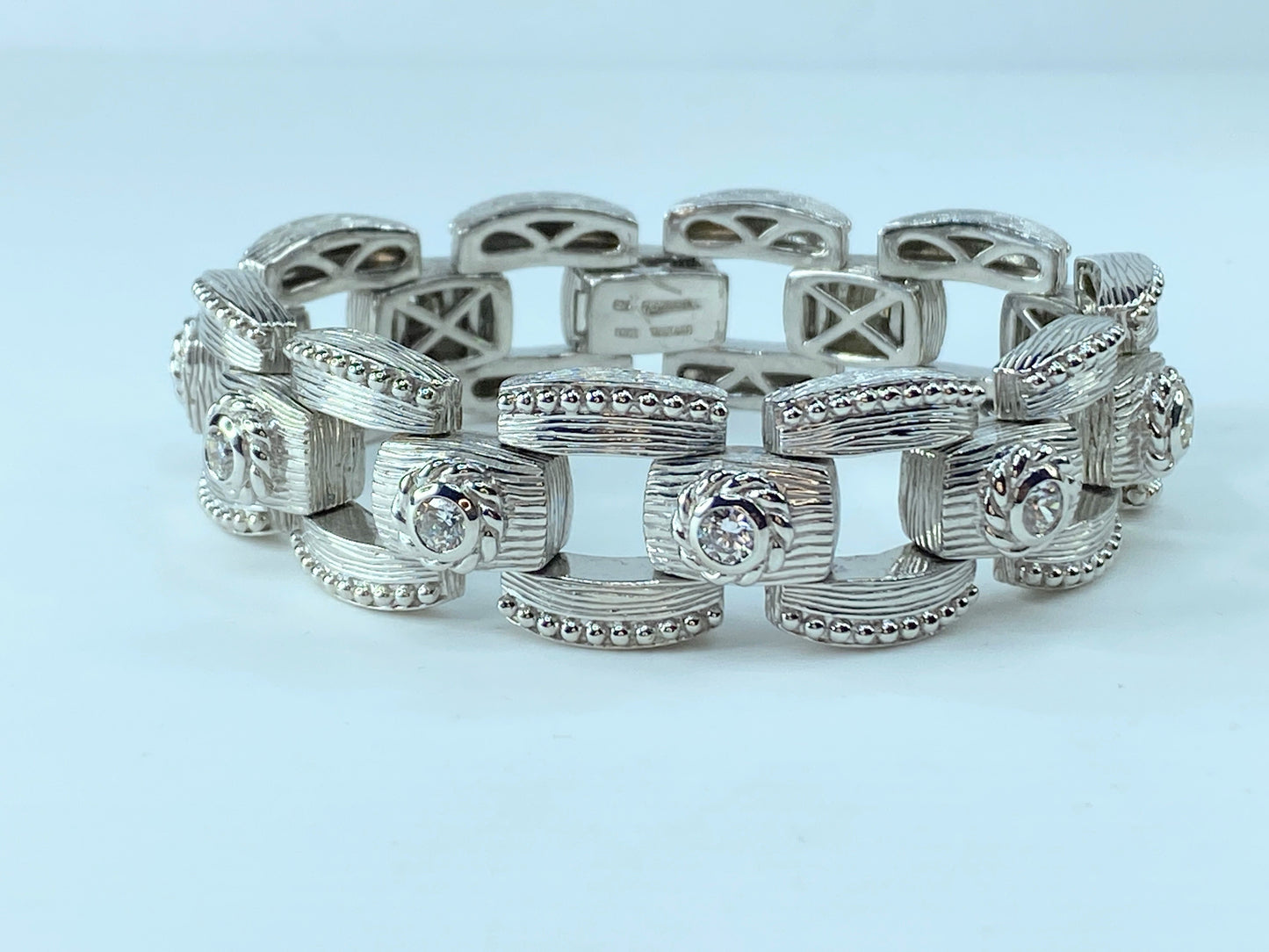 Judith Ripka Sterling Silver and CZ Large track Wide Bracelet