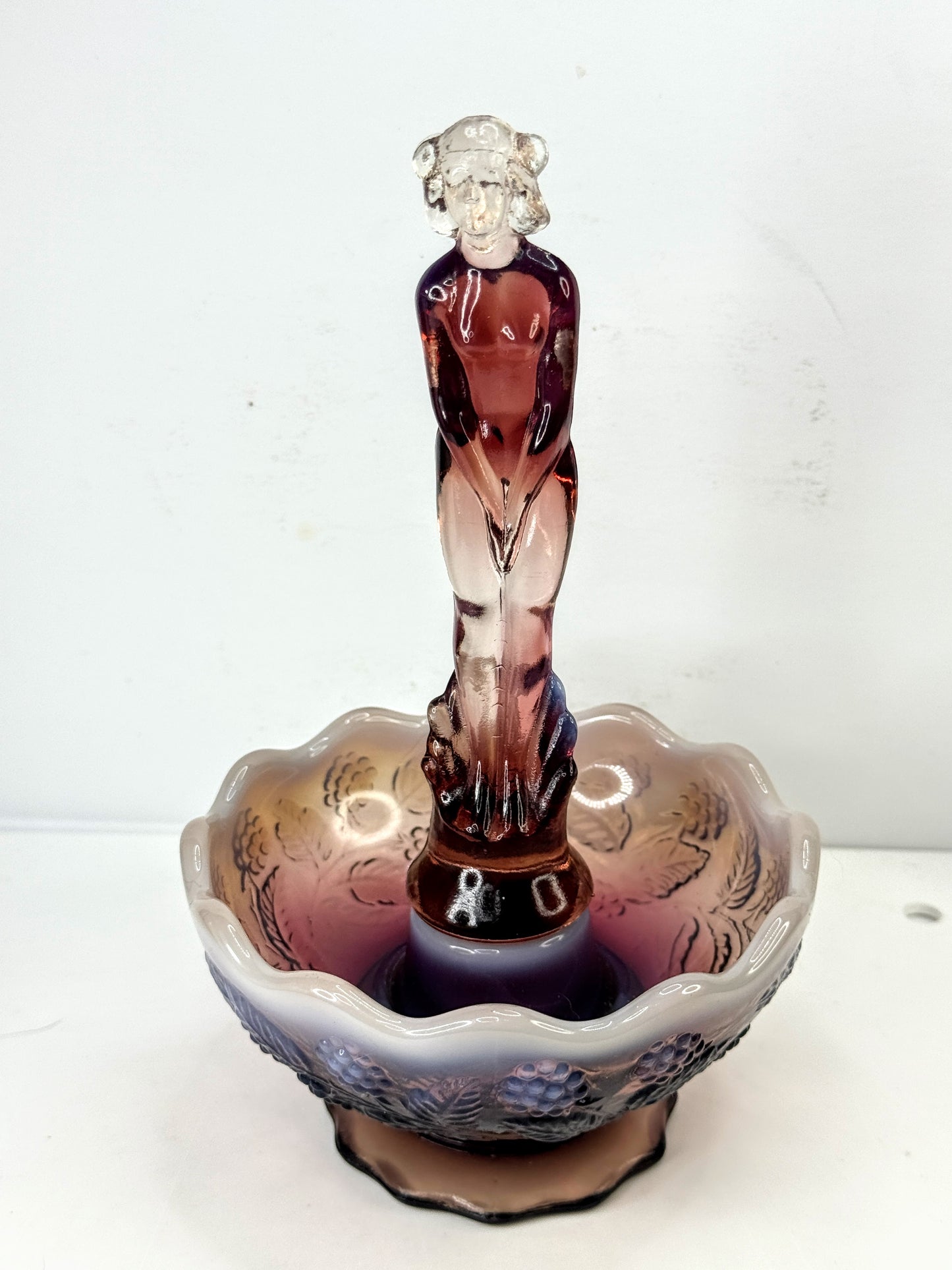 Fenton Cranberry Opalescent September Morn Nymph Girl & Flower Frog A1063