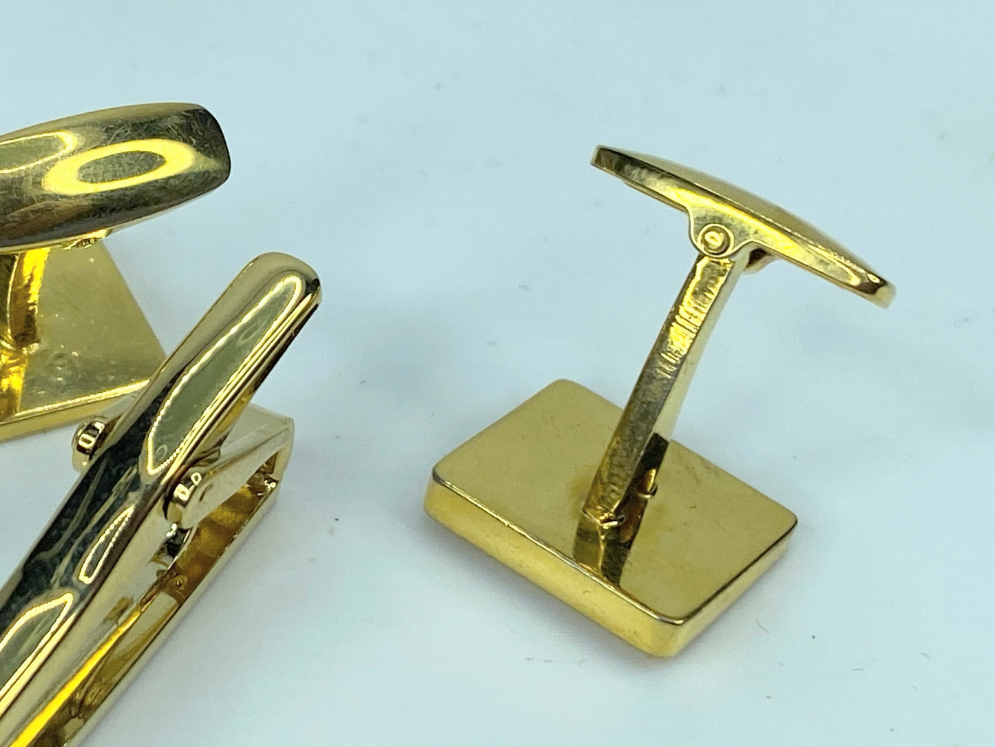 Yves Saint Laurent Tie Clip Cufflinks YSL Gold gilt Navy Blue set GS529