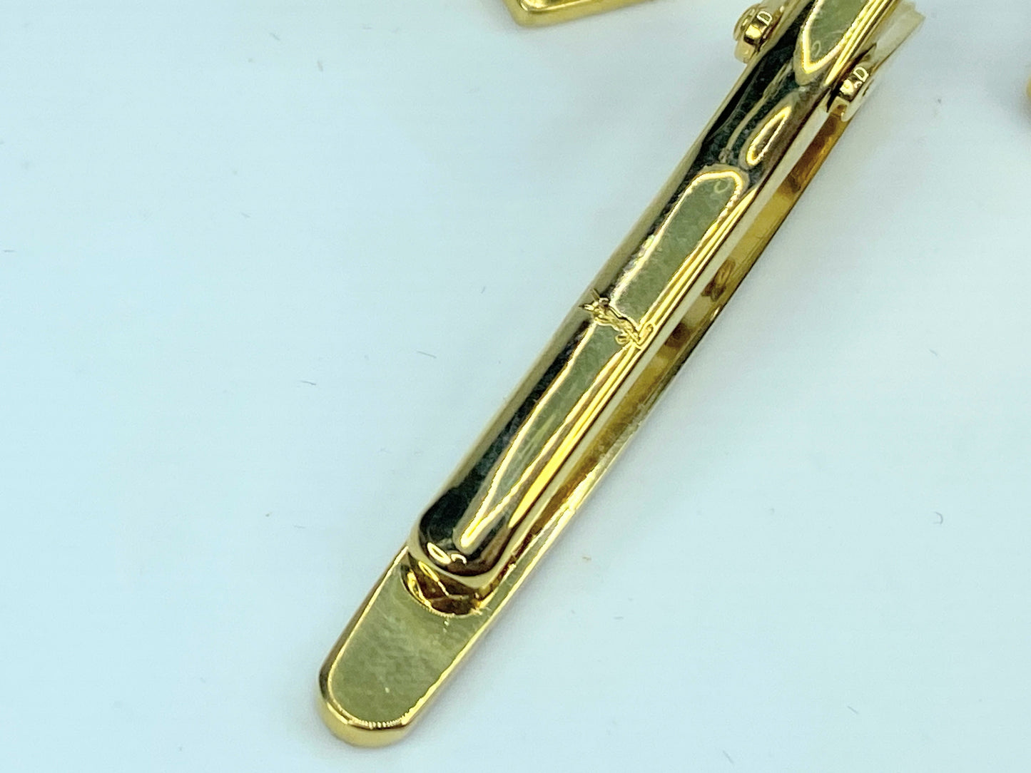 Yves Saint Laurent Tie Clip Cufflinks YSL Gold gilt Navy Blue set GS529