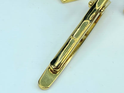 Yves Saint Laurent Tie Clip Cufflinks YSL Gold gilt Navy Blue set GS529