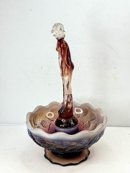 Fenton Cranberry Opalescent September Morn Nymph Girl & Flower Frog A1063