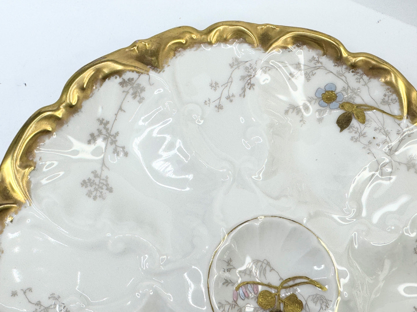 Lewis Strauss Son Mark, Antique Floral Limoges Oyster Plate with Gold Paste A497