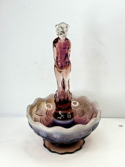 Fenton Cranberry Opalescent September Morn Nymph Girl & Flower Frog A1063