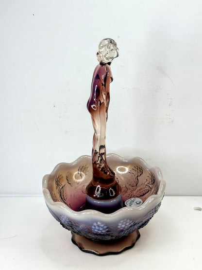 Fenton Cranberry Opalescent September Morn Nymph Girl & Flower Frog A1063