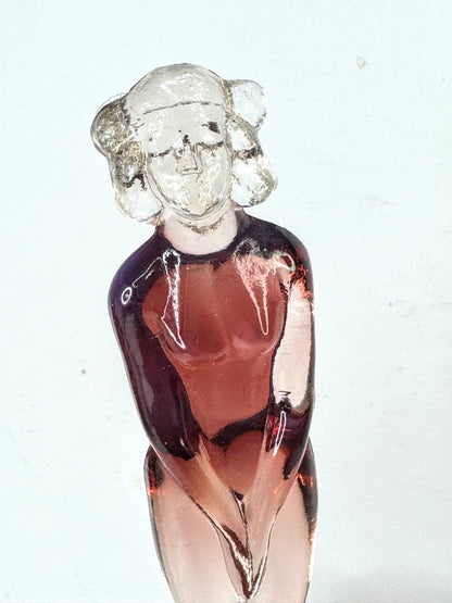 Fenton Cranberry Opalescent September Morn Nymph Girl & Flower Frog A1063