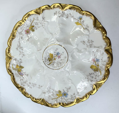 Lewis Strauss Son Mark, Antique Floral Limoges Oyster Plate with Gold Paste A498