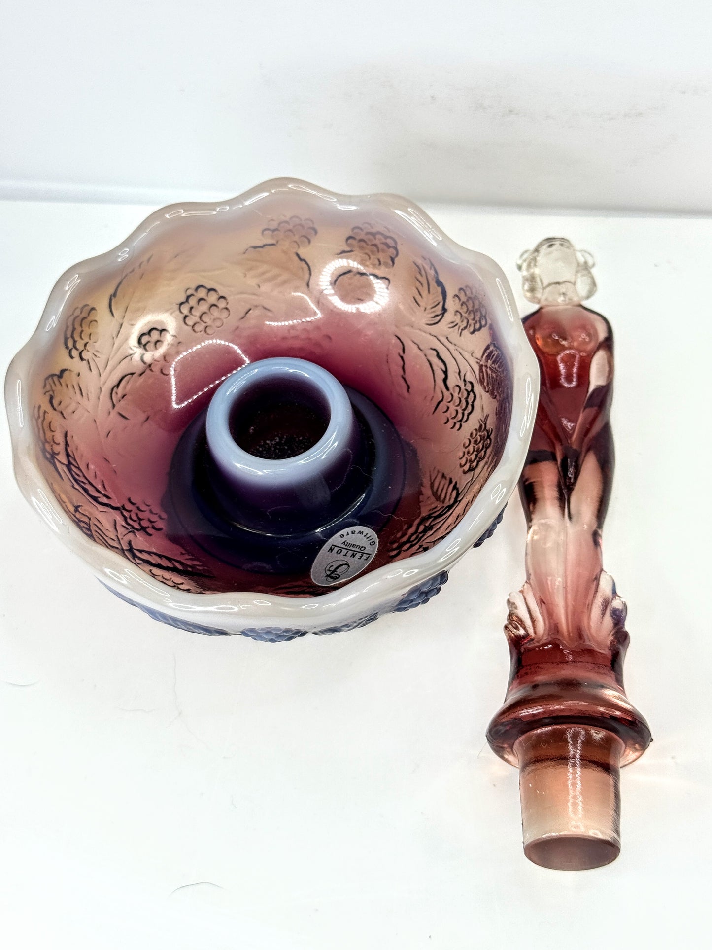 Fenton Cranberry Opalescent September Morn Nymph Girl & Flower Frog A1063