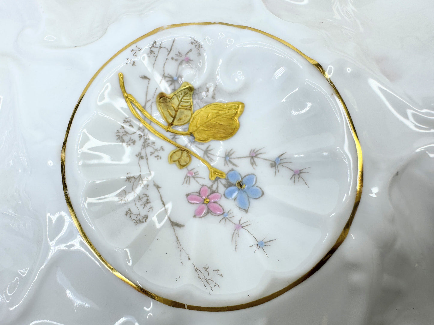 Lewis Strauss Son Mark, Antique Floral Limoges Oyster Plate with Gold Paste A498