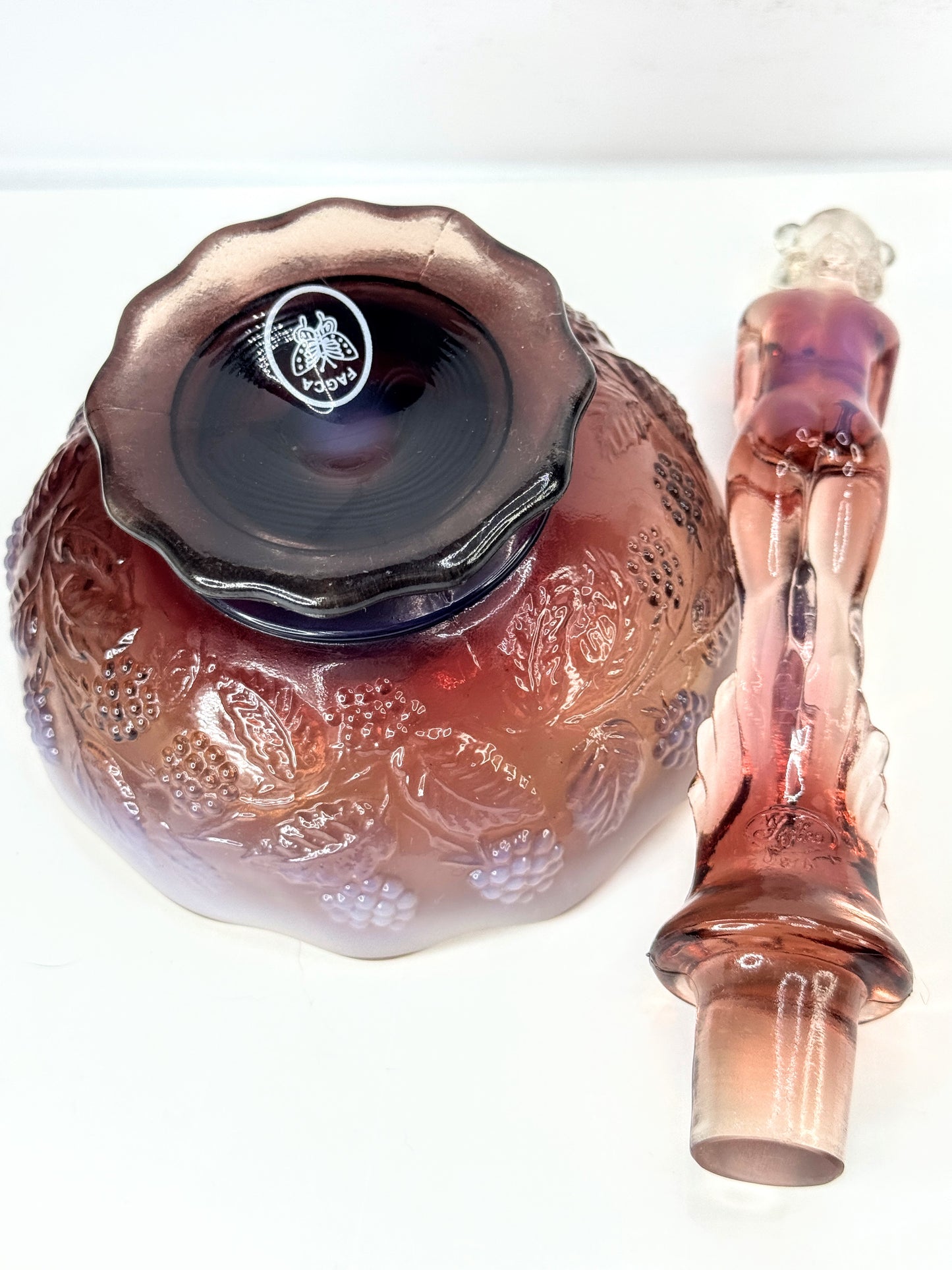 Fenton Cranberry Opalescent September Morn Nymph Girl & Flower Frog A1063