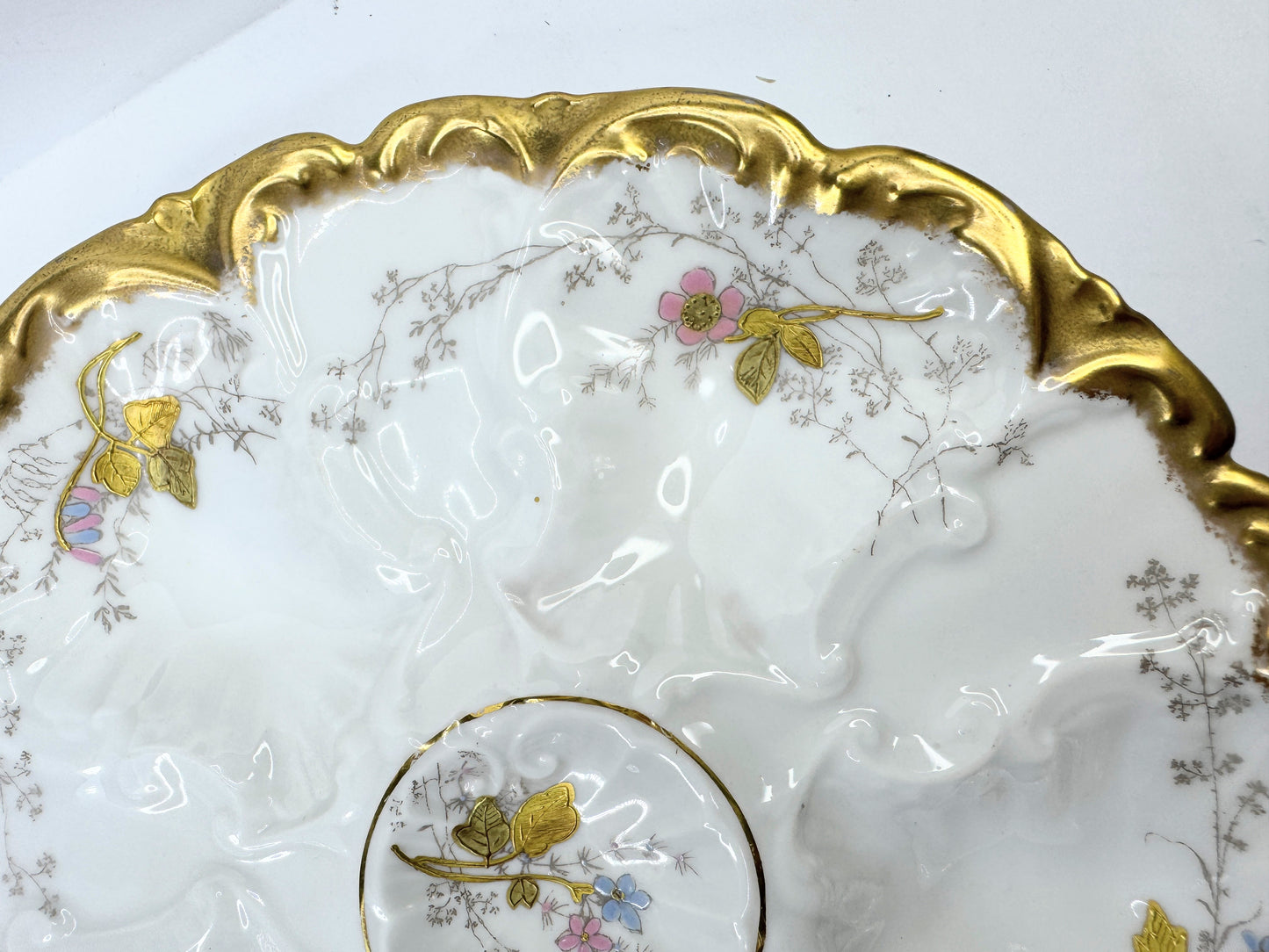 Lewis Strauss Son Mark, Antique Floral Limoges Oyster Plate with Gold Paste A498