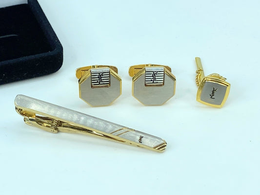 YSL Yves Saint Laurent Tie Pin, Tie Clip and Cufflinks Set GS551