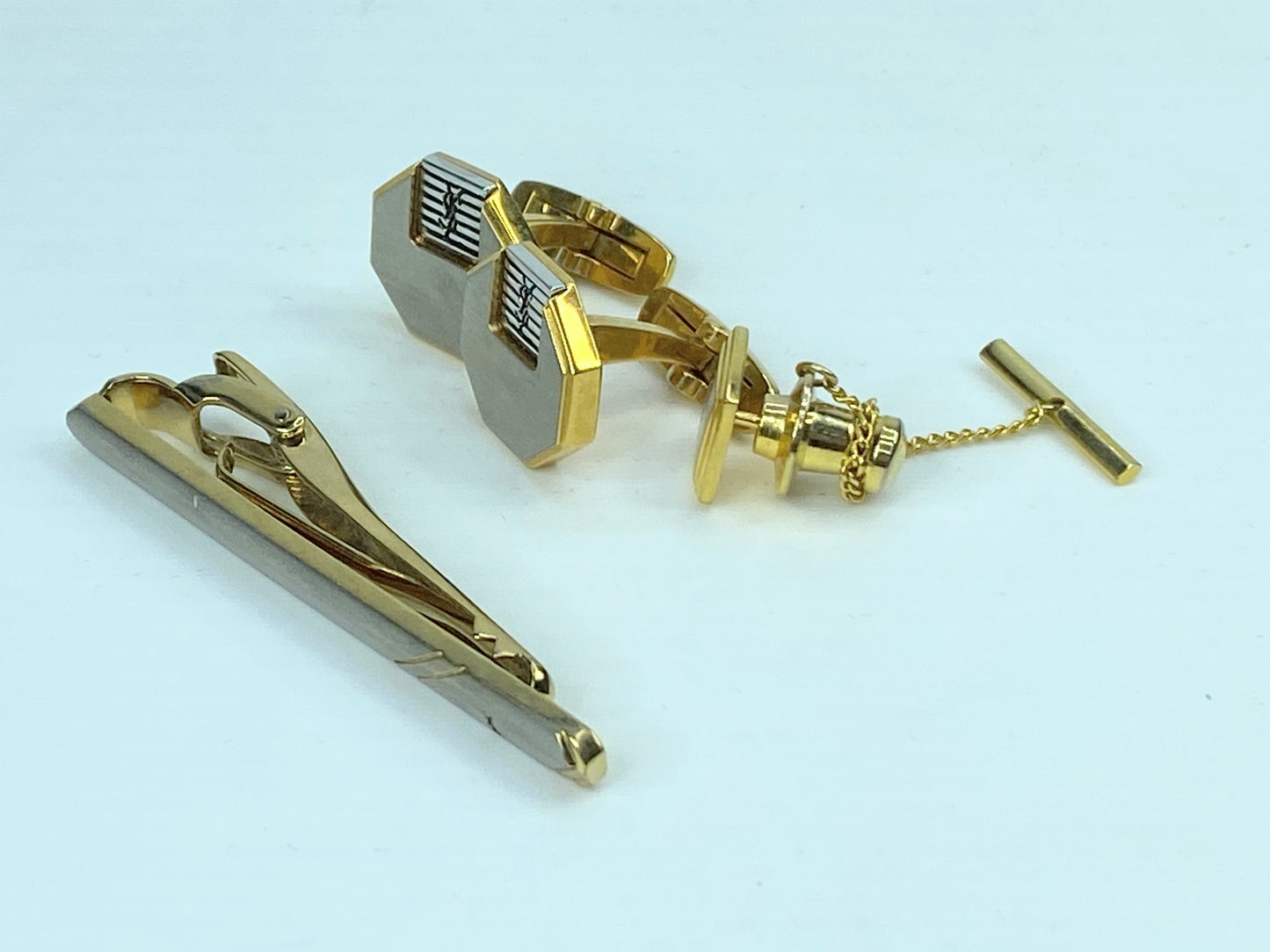 YSL Yves Saint Laurent Tie Pin, Tie Clip and Cufflinks Set GS551