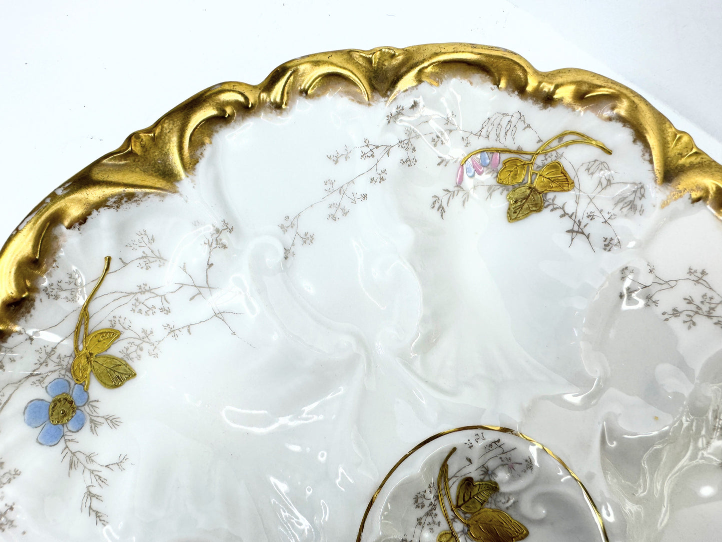 Lewis Strauss Son Mark, Antique Floral Limoges Oyster Plate with Gold Paste A498