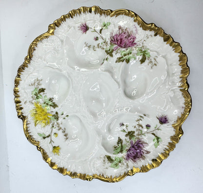 Antique Oyster Plate Hand Painted Flowers - Limoges Porcelain - France 8.5" A499