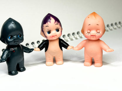 Vintage Black Celluloid Plastic Kewpie Doll 2" Figurine set of three A1028