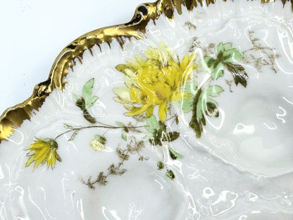Antique Oyster Plate Hand Painted Flowers - Limoges Porcelain - France 8.5" A499