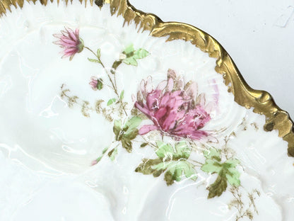 Antique Oyster Plate Hand Painted Flowers - Limoges Porcelain - France 8.5" A499