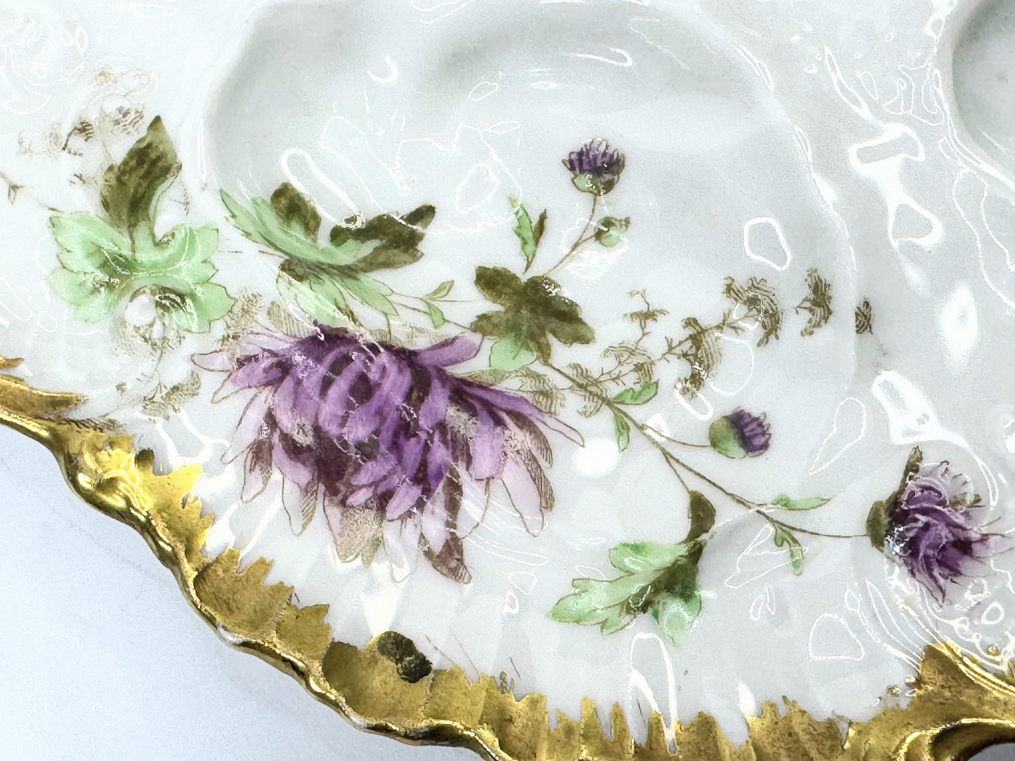 Antique Oyster Plate Hand Painted Flowers - Limoges Porcelain - France 8.5" A499
