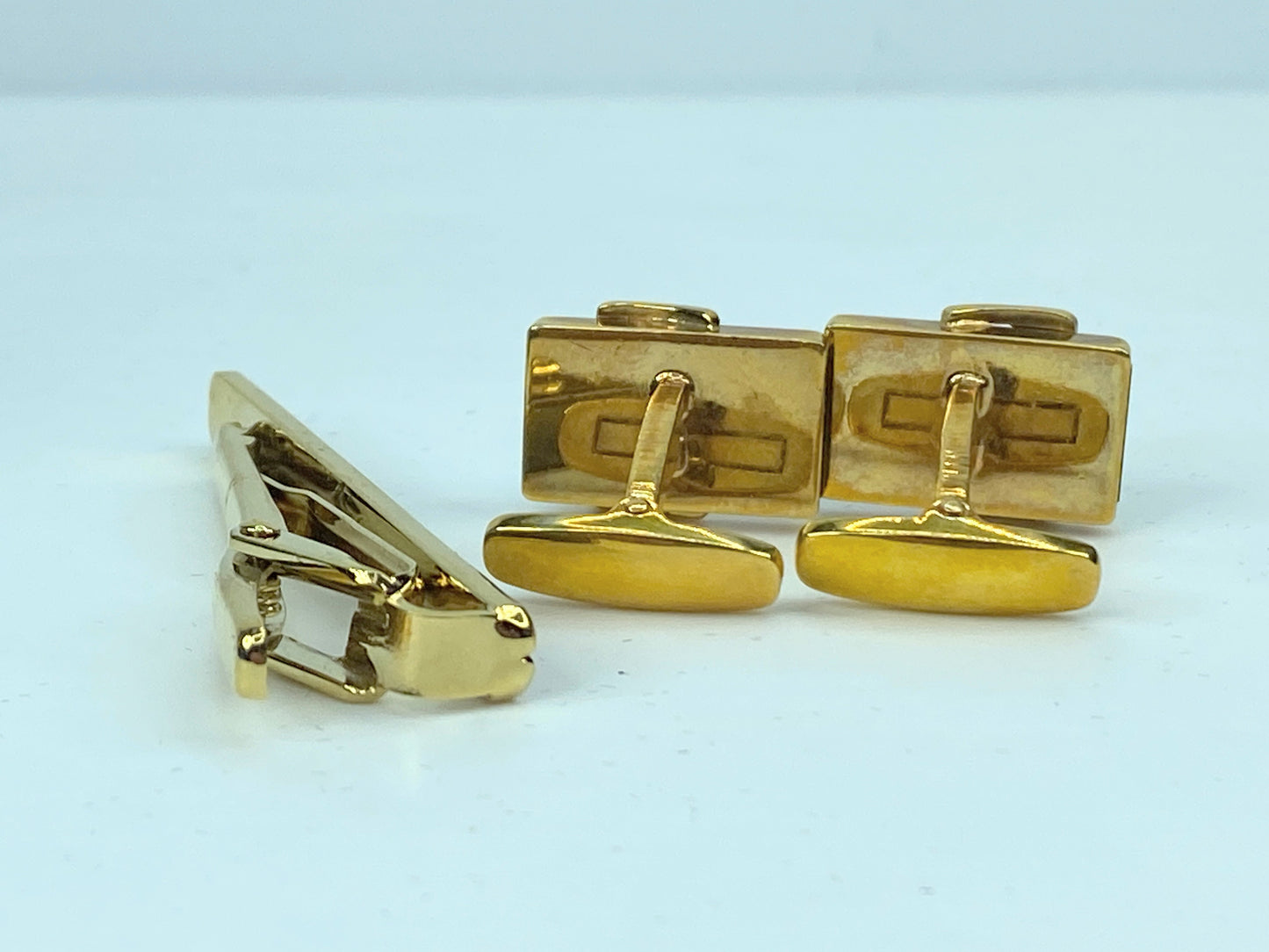 Yves Saint Laurent Tie clip bar pin YSL Logo Onyx Black Gold plated GS531