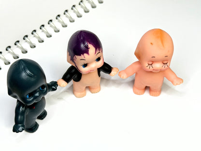 Vintage Black Celluloid Plastic Kewpie Doll 2" Figurine set of three A1028