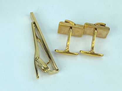 Yves Saint Laurent Tie clip bar pin YSL Logo Onyx Black Gold plated GS531