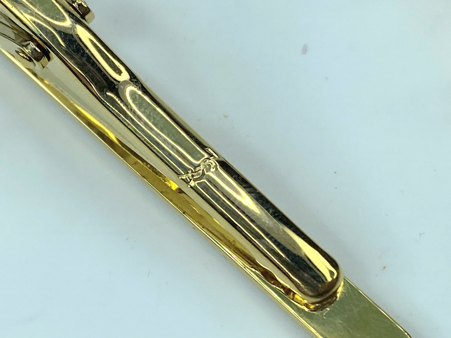 Yves Saint Laurent Tie clip bar pin YSL Logo Onyx Black Gold plated GS531