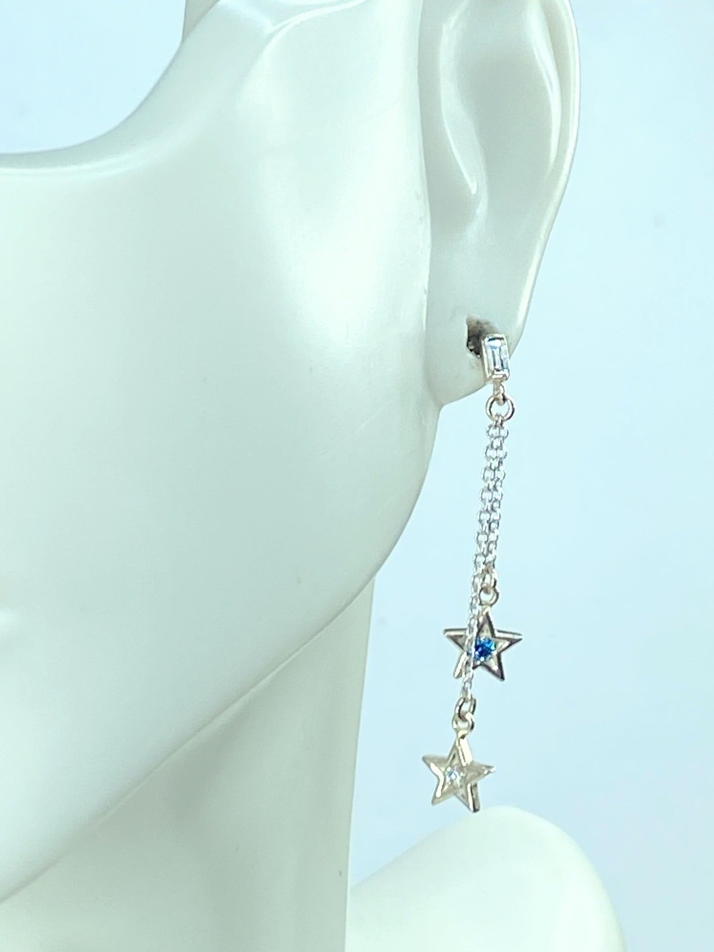 14K white gold White & Blue Diamonds STARRY STARRY NIGHT earrings 1.5" JR9855