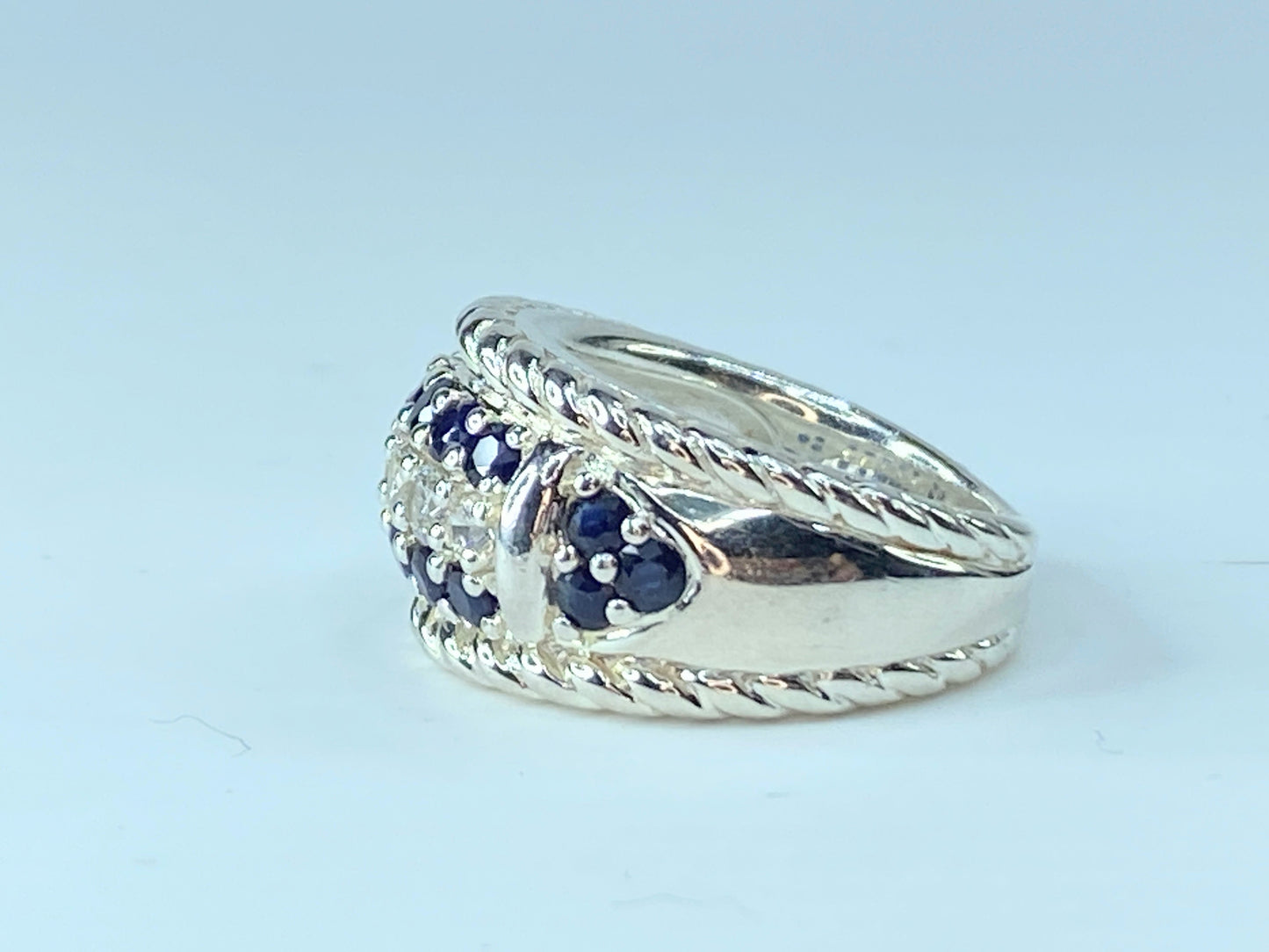 Judith Ripka Viba Blue Sapphire CZ Sterling Silver 925 Statement ring