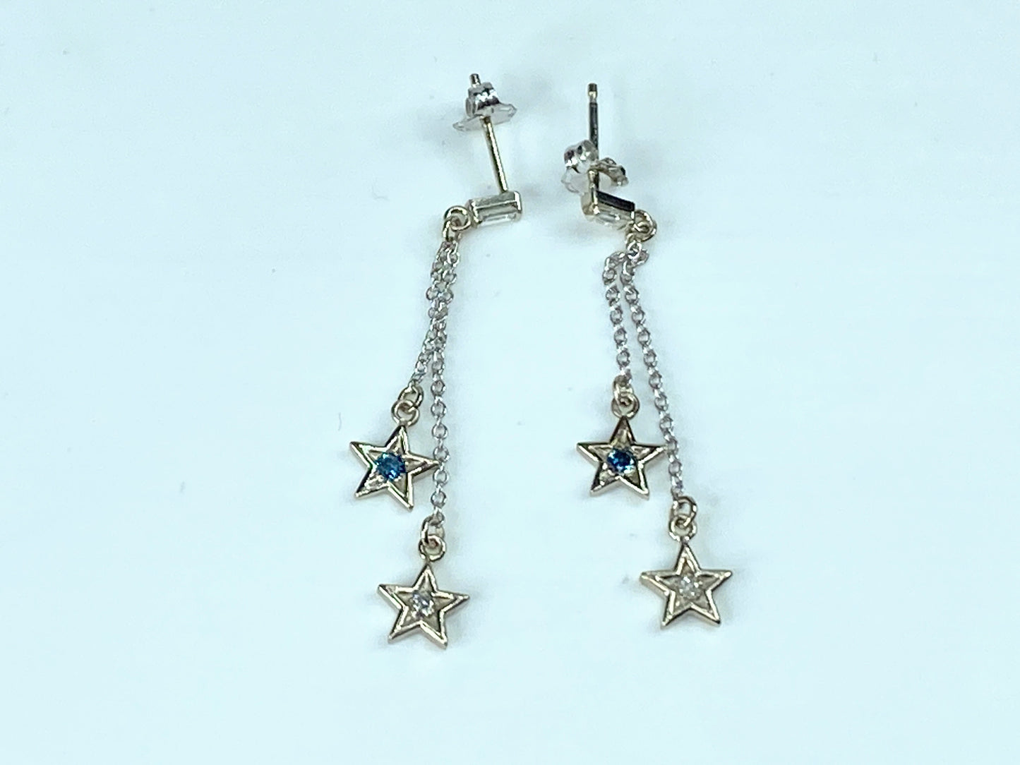 14K white gold White & Blue Diamonds STARRY STARRY NIGHT earrings 1.5" JR9855