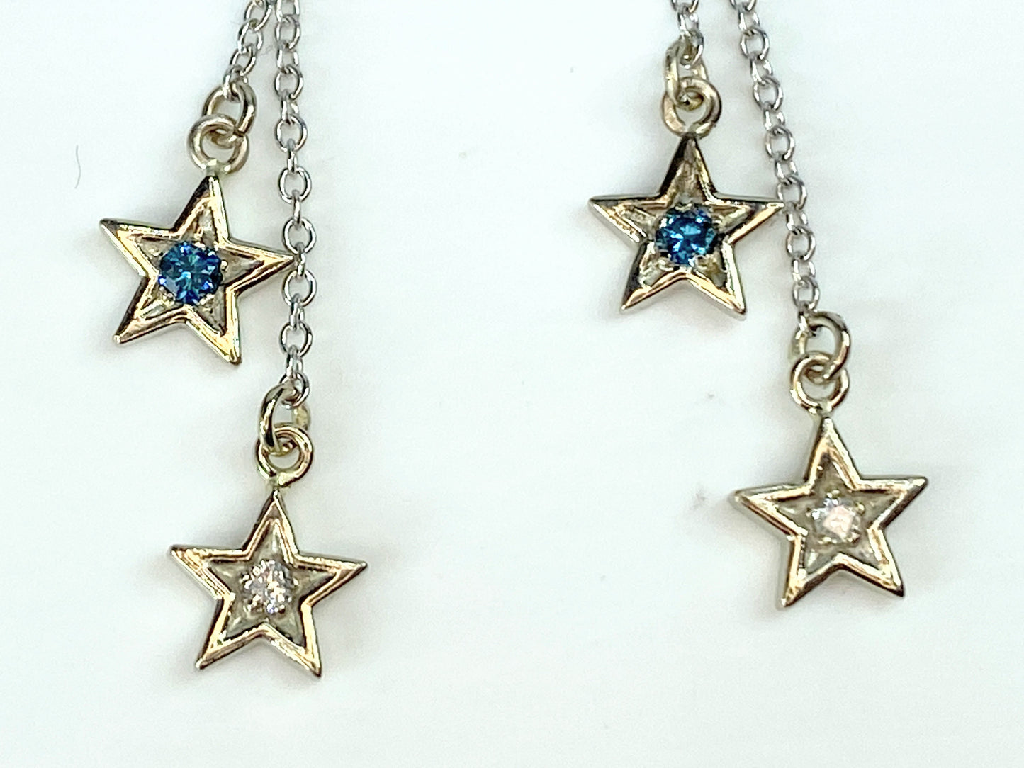 14K white gold White & Blue Diamonds STARRY STARRY NIGHT earrings 1.5" JR9855