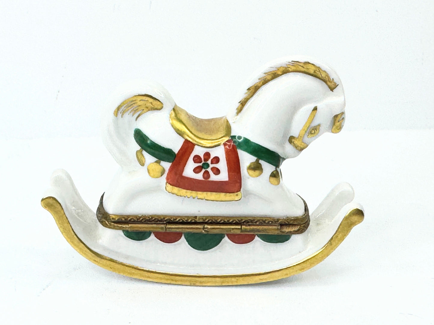 Retired Limoges France White and Brown Rocking Horse by Parry Vielle A500