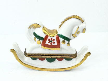 Retired Limoges France White and Brown Rocking Horse by Parry Vielle A500