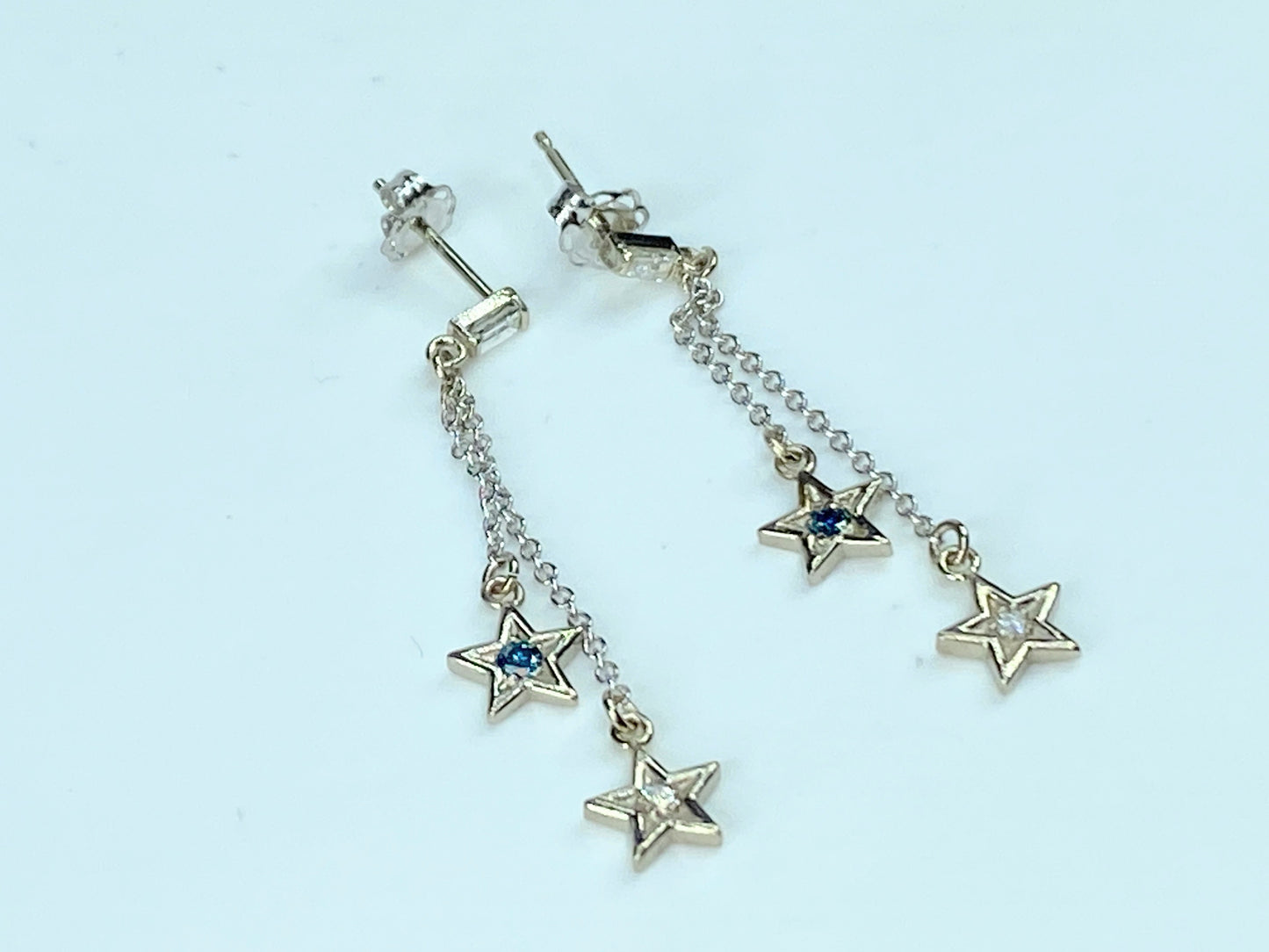 14K white gold White & Blue Diamonds STARRY STARRY NIGHT earrings 1.5" JR9855