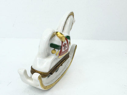 Retired Limoges France White and Brown Rocking Horse by Parry Vielle A500