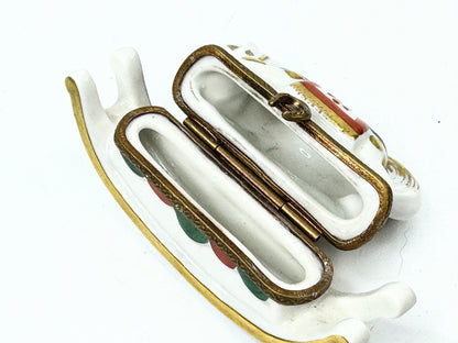 Retired Limoges France White and Brown Rocking Horse by Parry Vielle A500