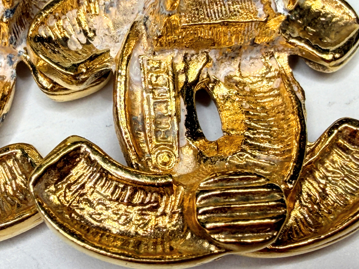Vintage Chanel Gold Tone Quilted CC Logo Clip Earrings With Chanel Box GS833