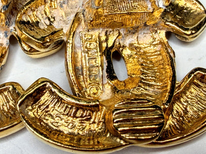 Vintage Chanel Gold Tone Quilted CC Logo Clip Earrings With Chanel Box GS833
