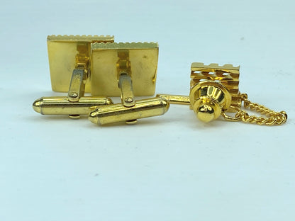 Vintage Gold-Tone Cufflinks and Tie Tag Set with Onyx GS553