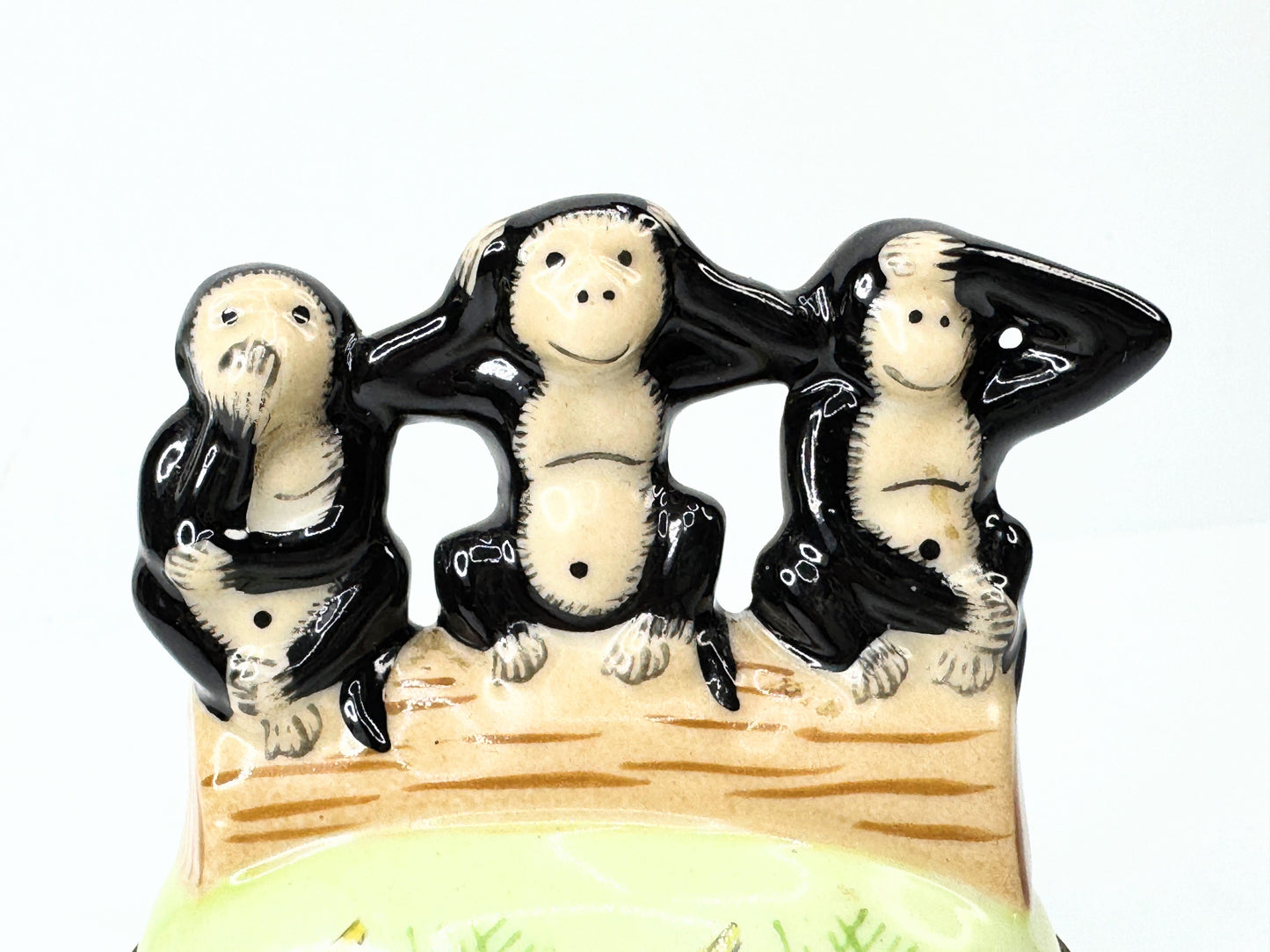 Hear No See No Speak No Evil Monkey Hinged Trinket Box Ceramic A501