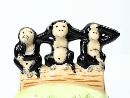 Hear No See No Speak No Evil Monkey Hinged Trinket Box Ceramic A501