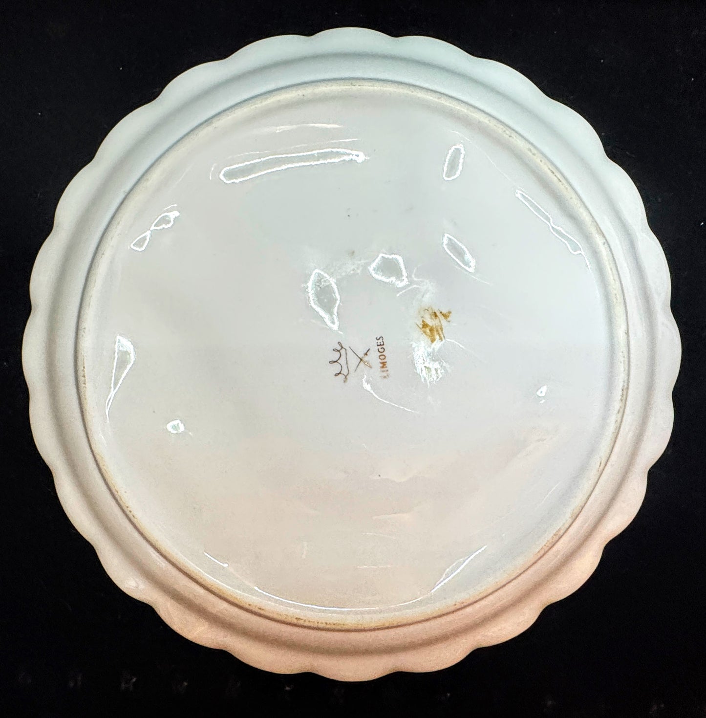 Early Era Limoges Pink Seaweed Black Gold Porcelain 5 Well Oyster Plate A1077
