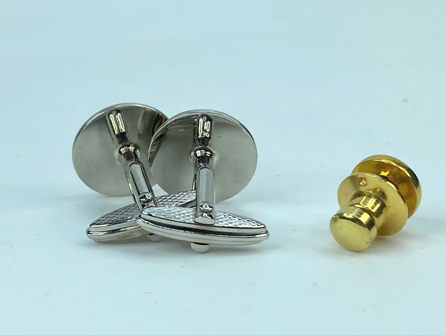 Alfred Dunhill Round Cufflinks & Tie pin D Mark Silver & Gold Bracket GS534