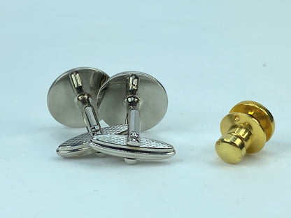 Alfred Dunhill Round Cufflinks & Tie pin D Mark Silver & Gold Bracket GS534