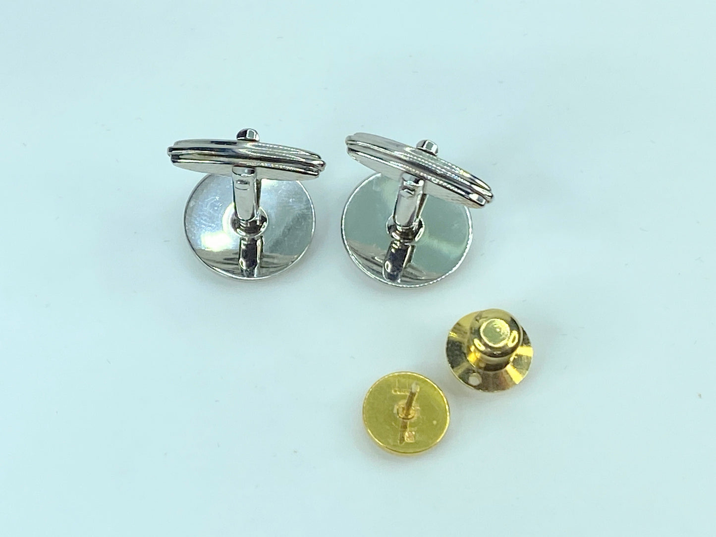 Alfred Dunhill Round Cufflinks & Tie pin D Mark Silver & Gold Bracket GS534