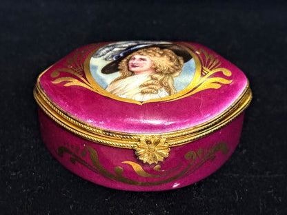 Vintage Limoges France Portrait Trinket Box Magenta Gold A1109