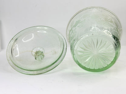 RARE Vintage Strawberry Pattern Green Uranium Sugar Bowl With Lid A503